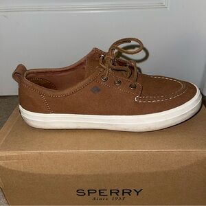 Sperry Pier Lug 3 Eye Tan Boat Shoes Womens 8 Memory Foam Leather Casual